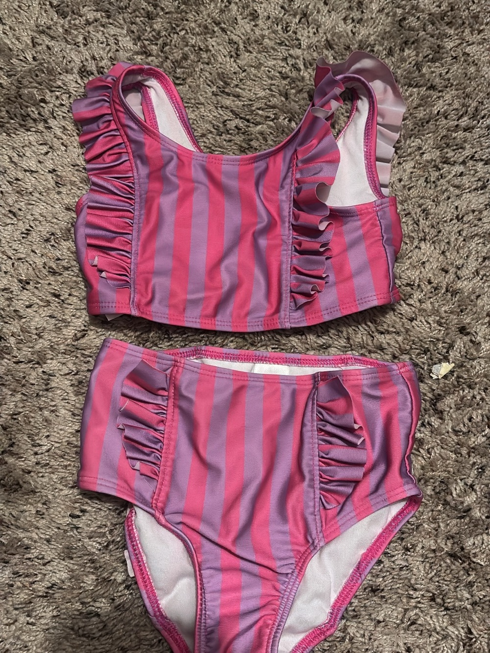Cat & Jack Pink and Purple Striped Ruffle Two-Piece Swimsuit 3t